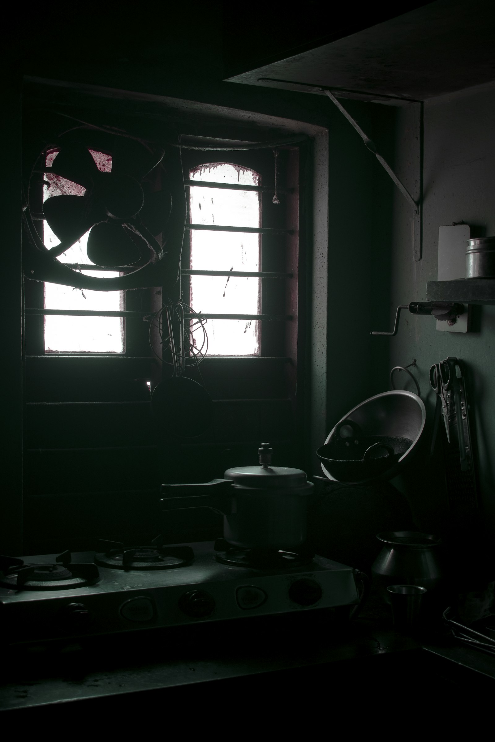 Dark kitchen by a window